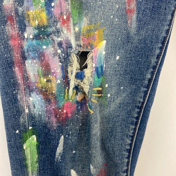 Cotton Denim Paint Splatter Art - Picture 4 of 16